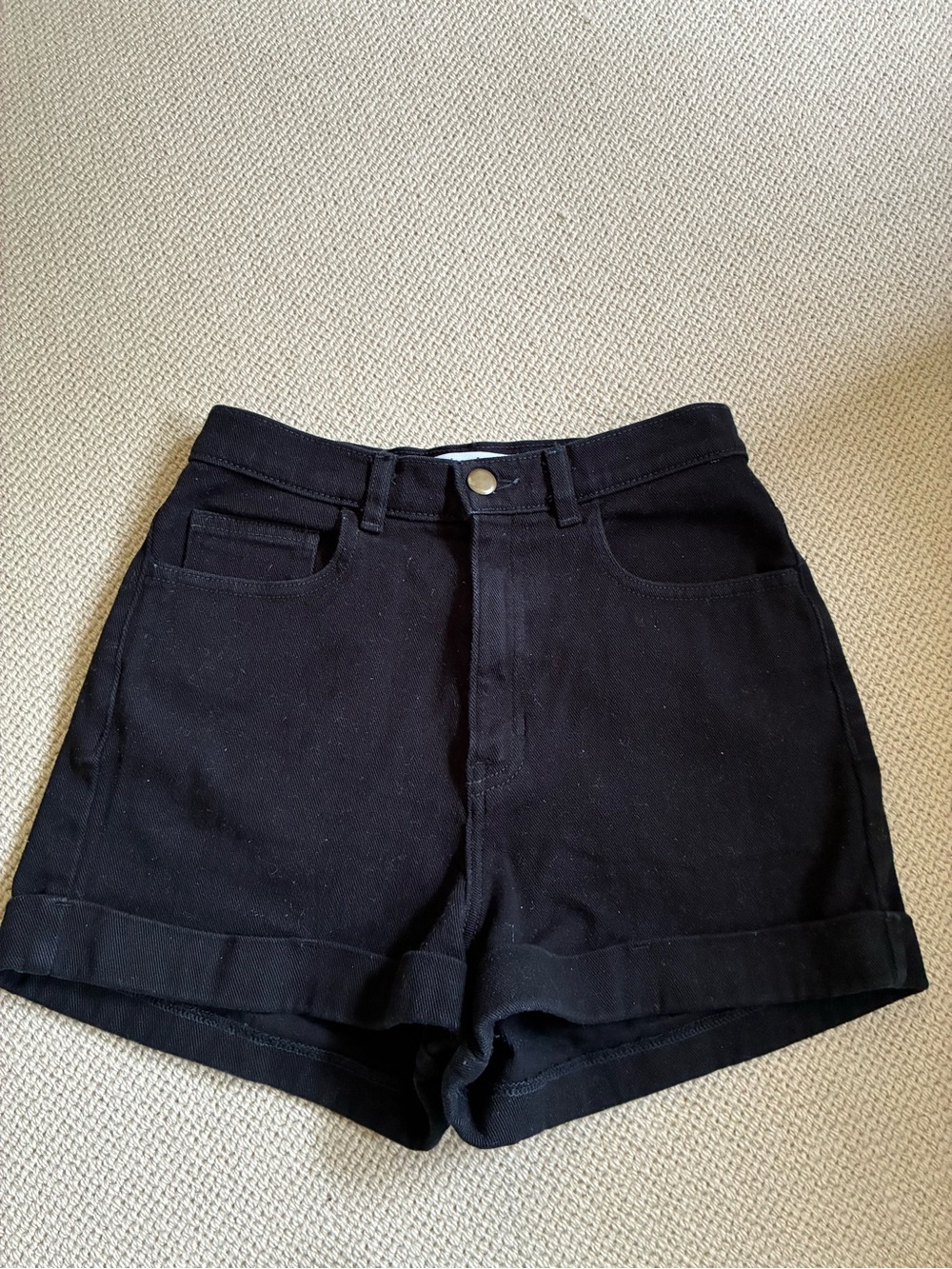 American Apparel Black High-Rise Cuffed Denim Shorts 26 27